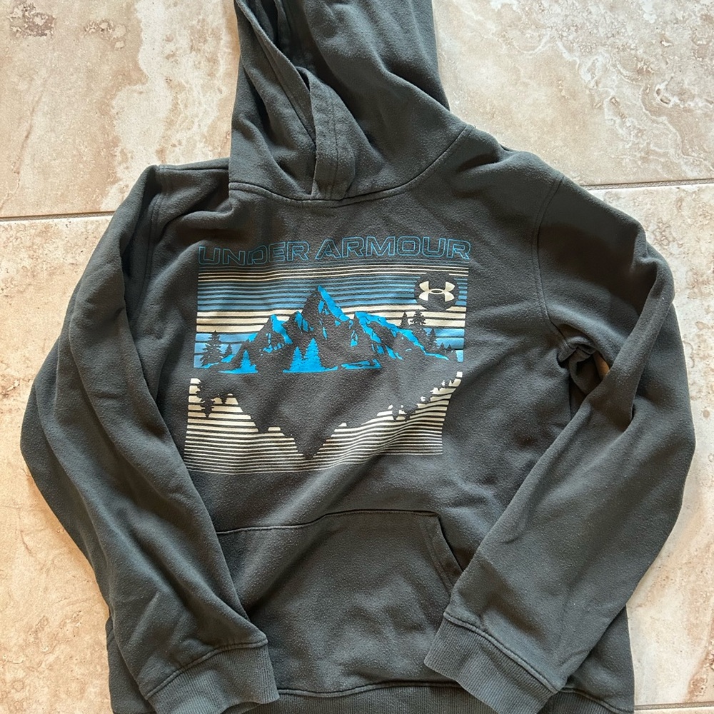 Under Armour Kids Hoodie in Gray with Blue Mountain Design